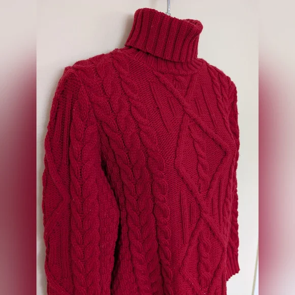 Aran Mor Wool Irish Knit Turtleneck Sweater Medium Red - Picture 2 of 9